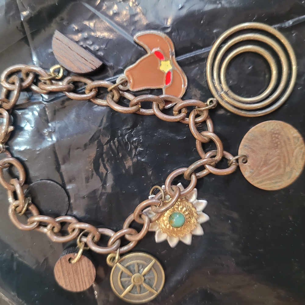 Bohemian Charm Bracelet with Gold and Brown Accents
